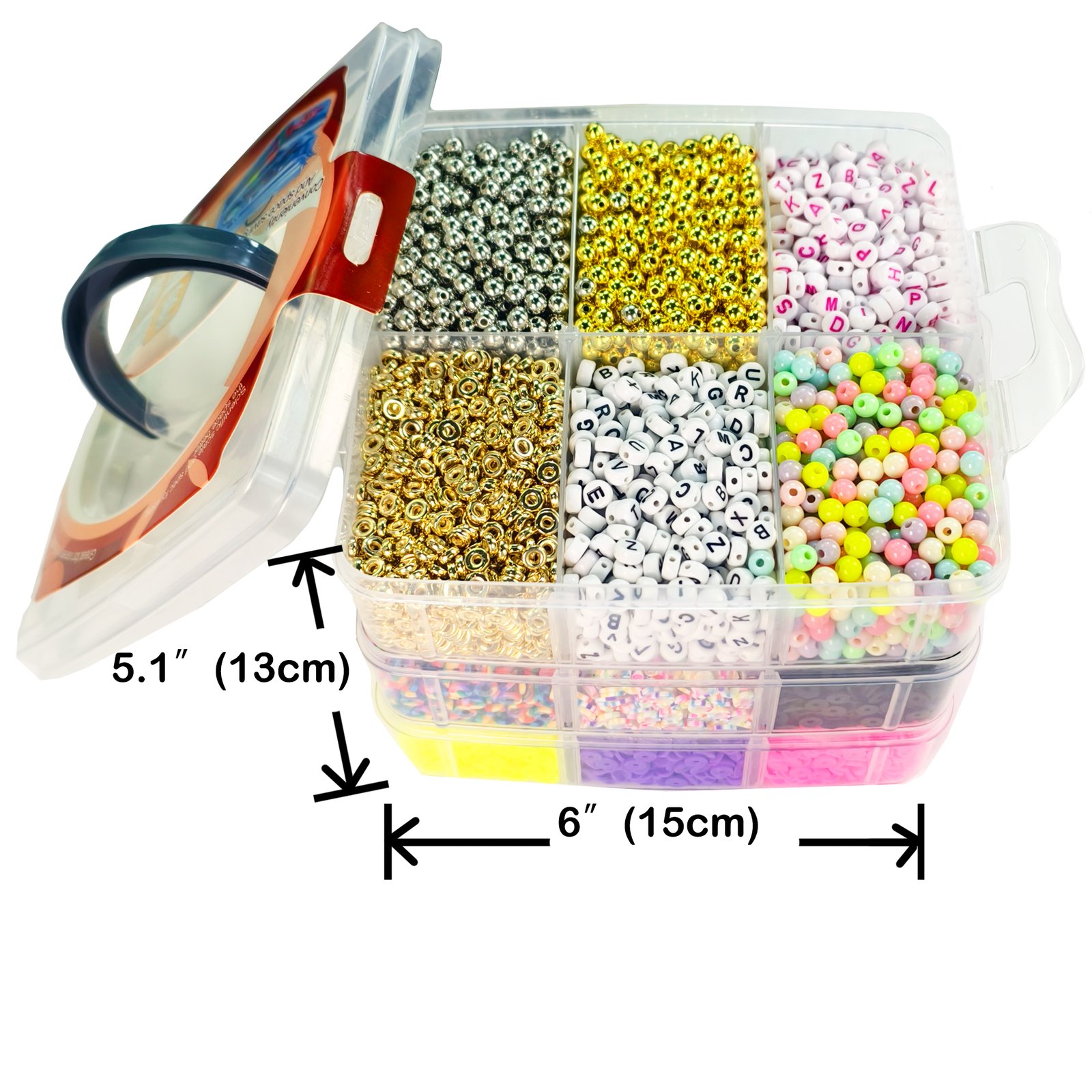 2 Boxes set, 6mm clay beads bracelet kit with beautiful 3 layers gift box, 30Rolls 0.8mm Elastic Stretchy String Cord - Image 2