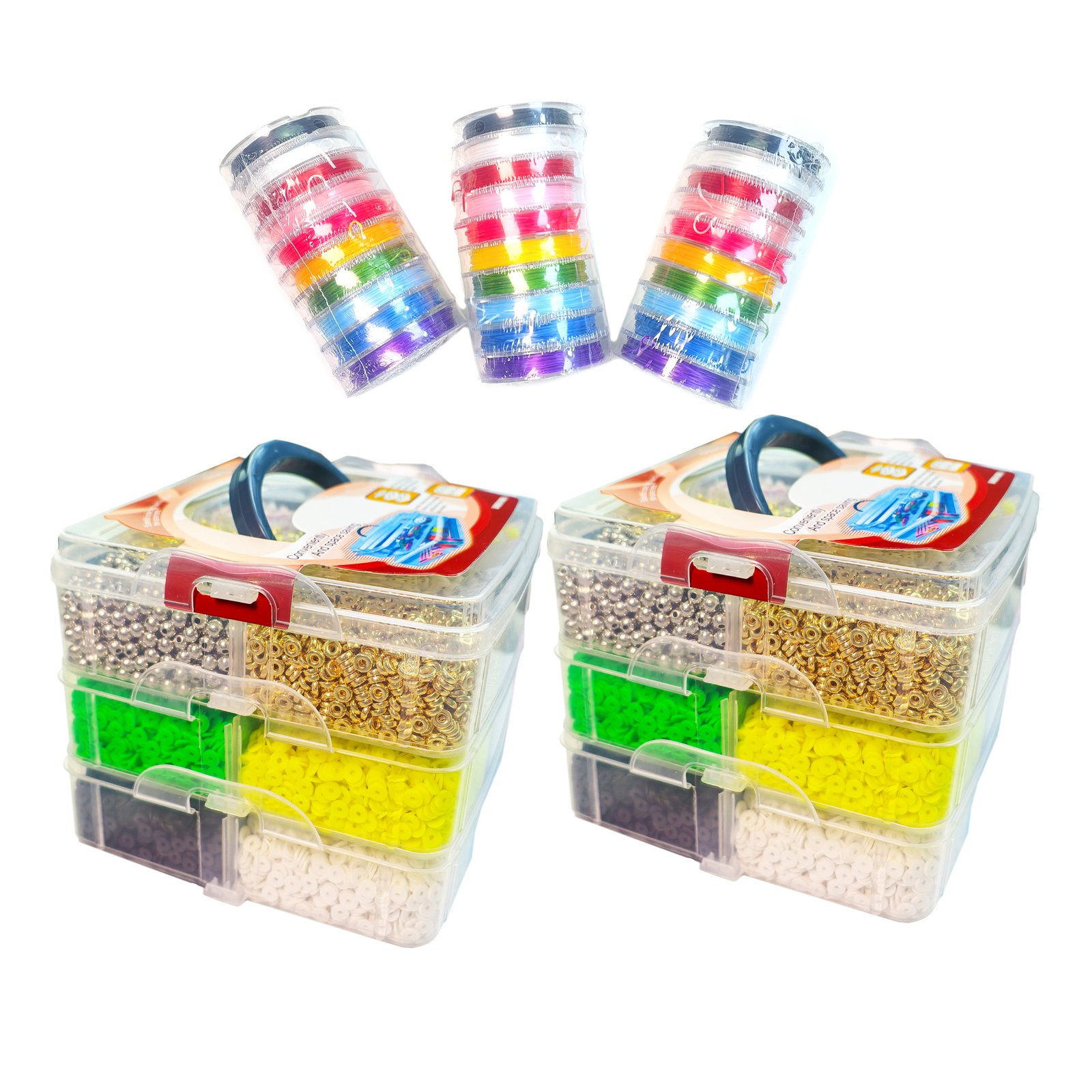 2 Boxes set, 6mm clay beads bracelet kit with beautiful 3 layers gift box, 30Rolls 0.8mm Elastic Stretchy String Cord